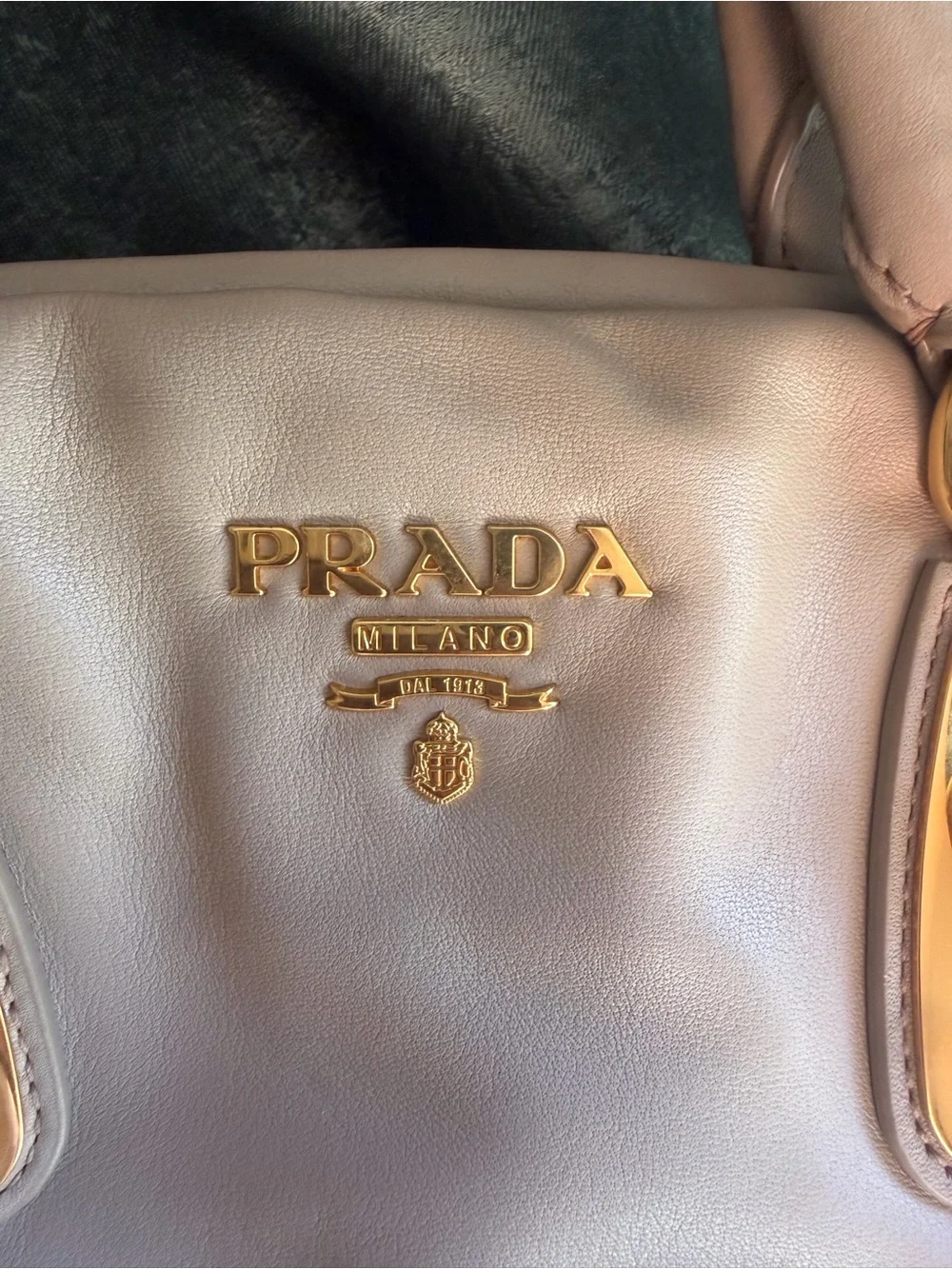 Prada Soft Calfskin Shopping Satchel in Sabbia with gold-tone hardware